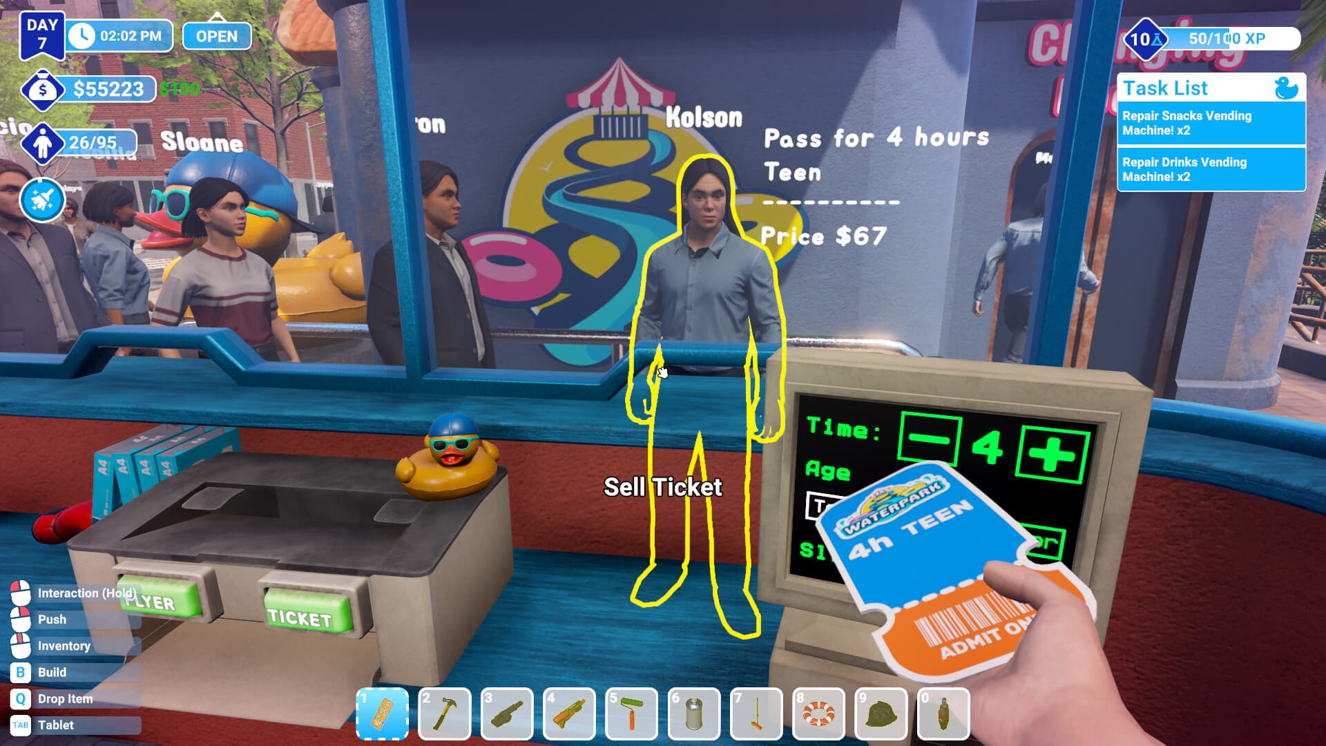 Selling tickets in Waterpark Simulator